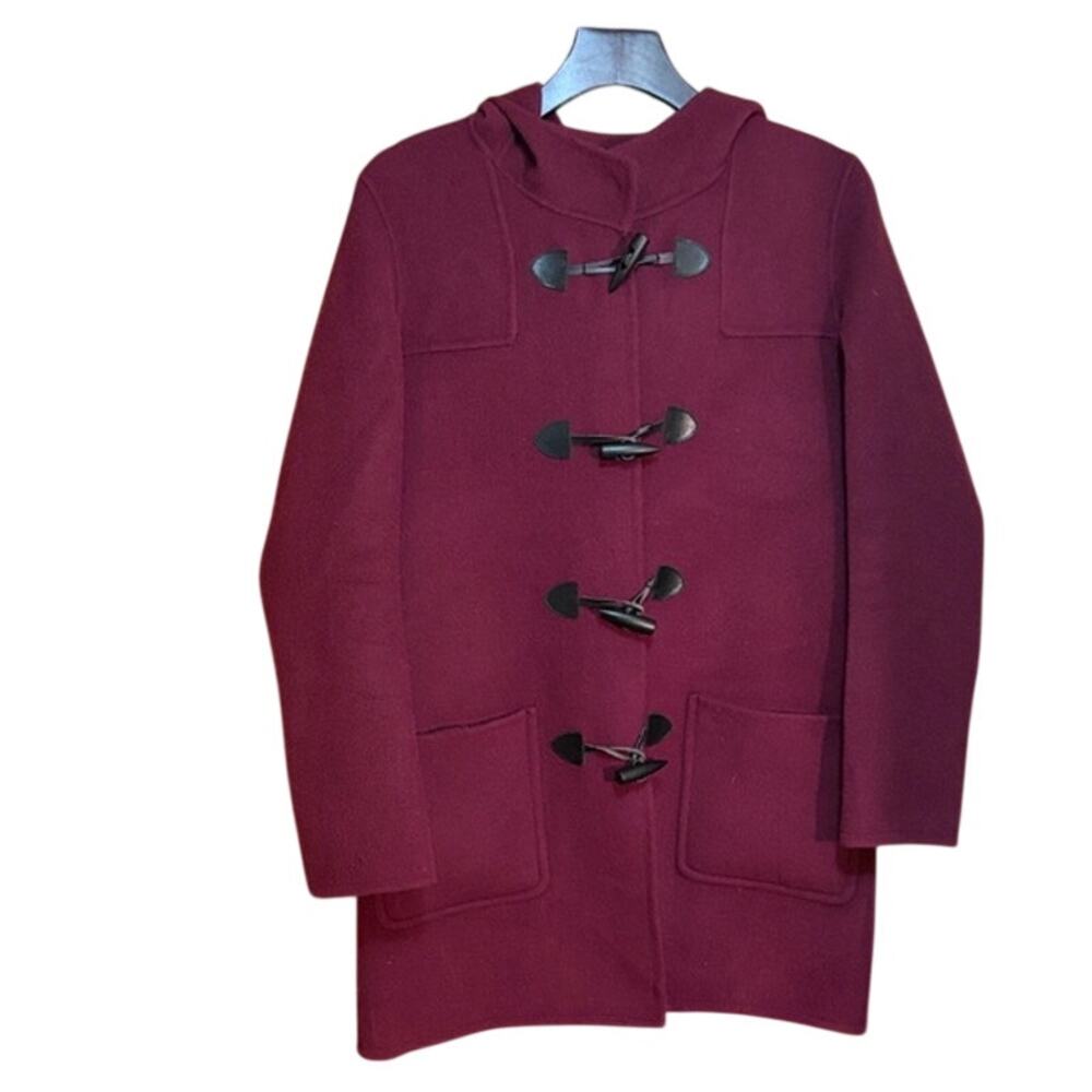 J. Jill Burgundy Wool Blend Hooded Pea Coat. XS